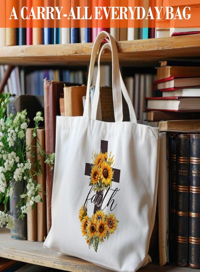 Levitatinyear Faith Canvas Tote Bag for Women, Sunflower Christian Tote, Religious Gift Bag, Library Book Bag, Shoulder Bag Christian Gifts for Women Friends Colleagues -31 - Image 3